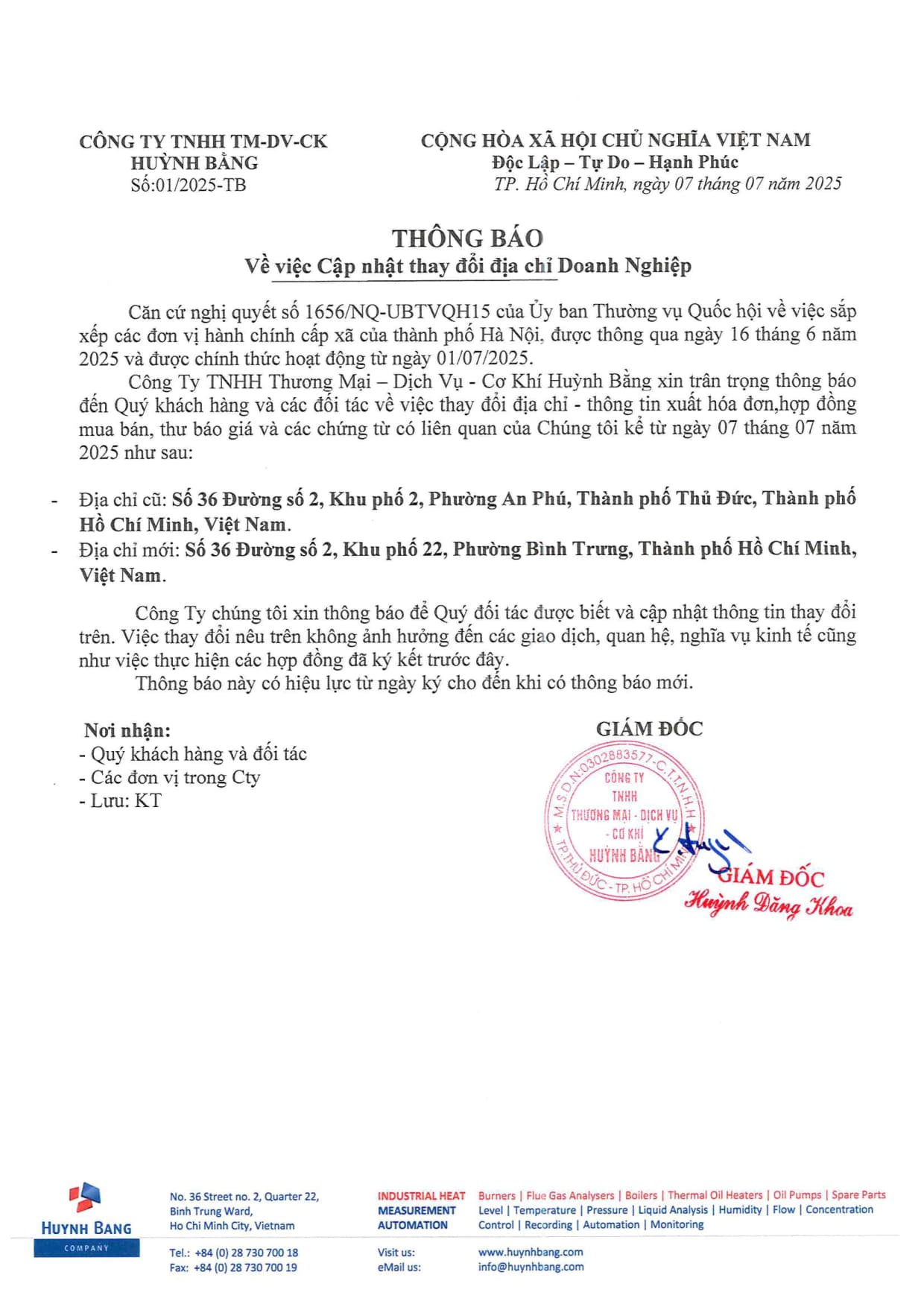 2025 07 07_ Huynh Bang_Thong bao thay doi dia chi_VN